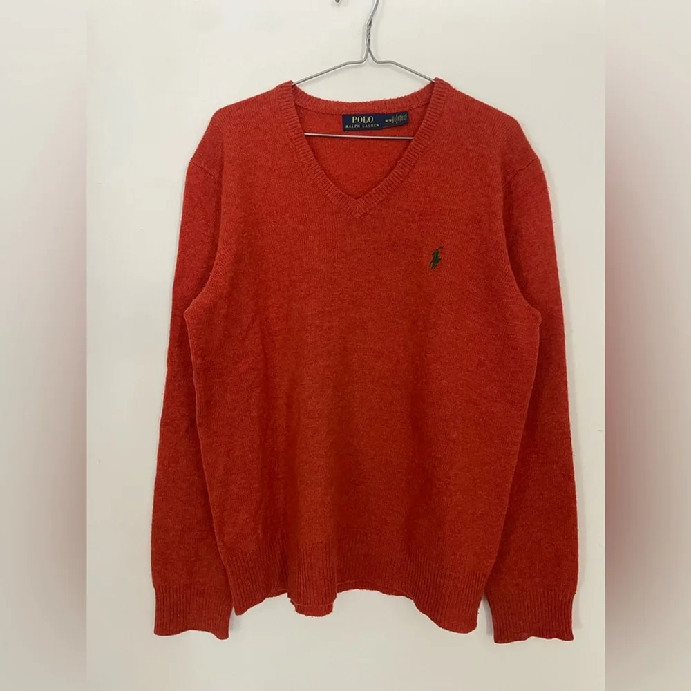 Polo Ralph Lauren 100% Lambswool V-Neck Sweater Burnt Orange Size M